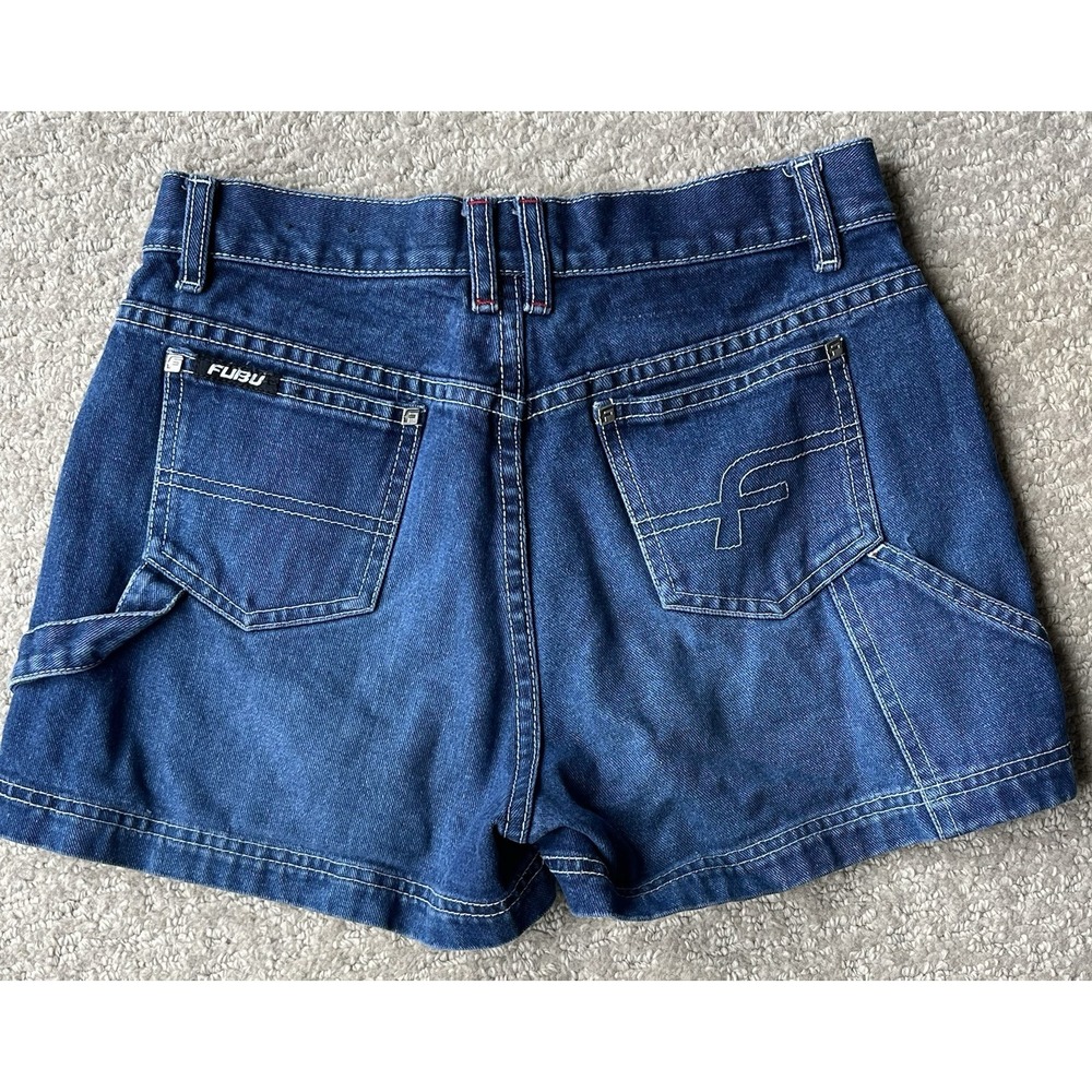Vintage FUBU Women's Denim Blue Jean Hip Hop Street Wear Shorts‎ Size 3/4 90's